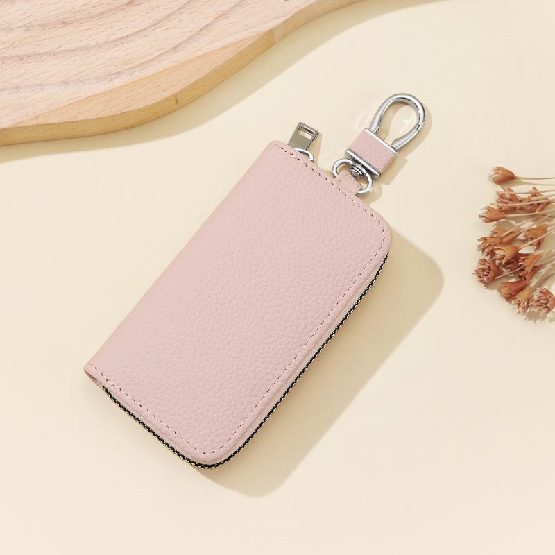 Men's Large Capacity Genuine Cowhide Key and Card Holder with Zipper