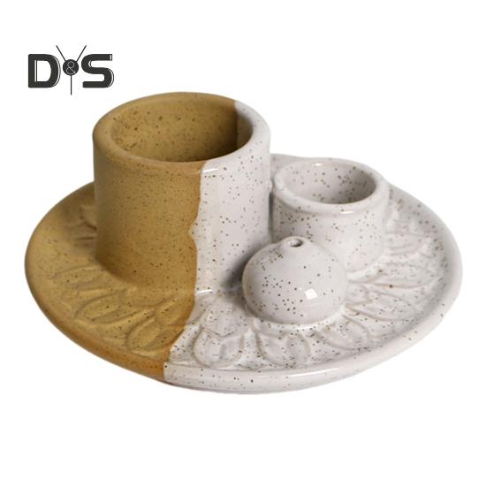 Palo Santo Halter 4-in-1 Keramik Räucherstäbchenhalter Kerzenhalter mit Aschefänger Lotus Schale Räucherbrenner für Stäbchen Salbei Räuchern Meditation Yoga