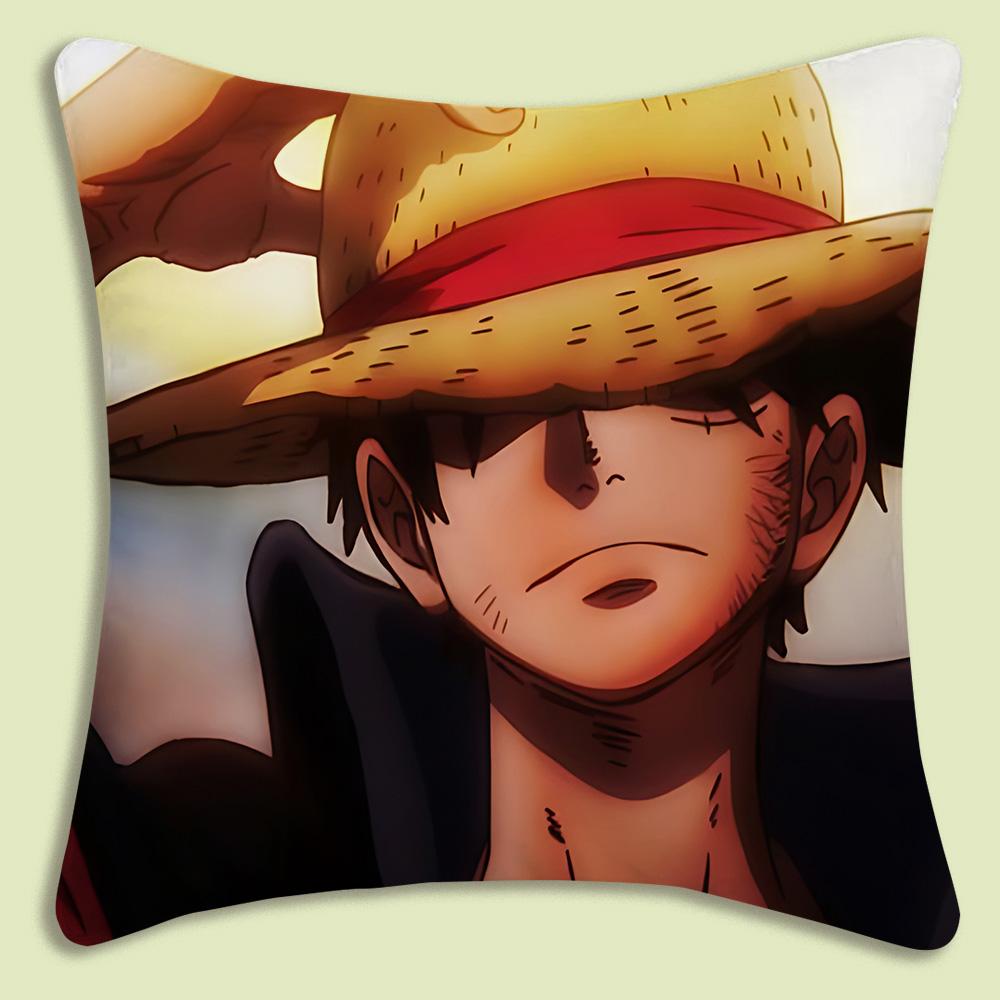 Anime One Pieces L-Luffy Pillow Covers Cartoon Sofa Decorative Home Double-Sided Printing Short Plush Cute Cushion Cover