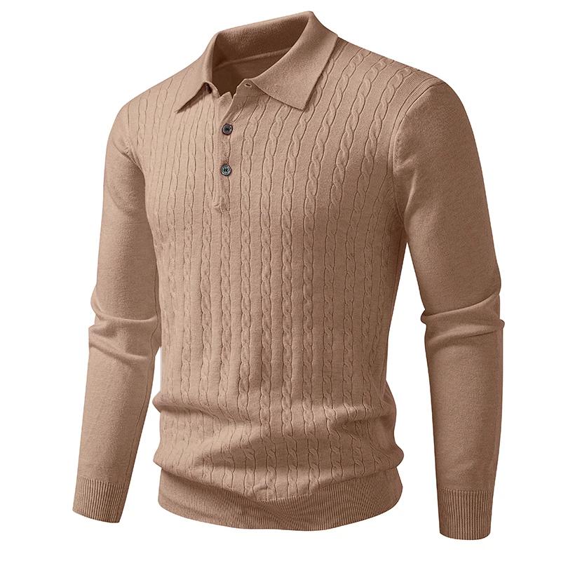 Spring Autumn Men's Knitted Pullovers Solid Color Full Sleeve Turn Down Collar Smart Casual Knitting Sweater Men Slim Fit Tops