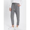 Shein Drawstring Hem Pants Plaid Rolled Stylish High Waist Harem Trousers In Grey