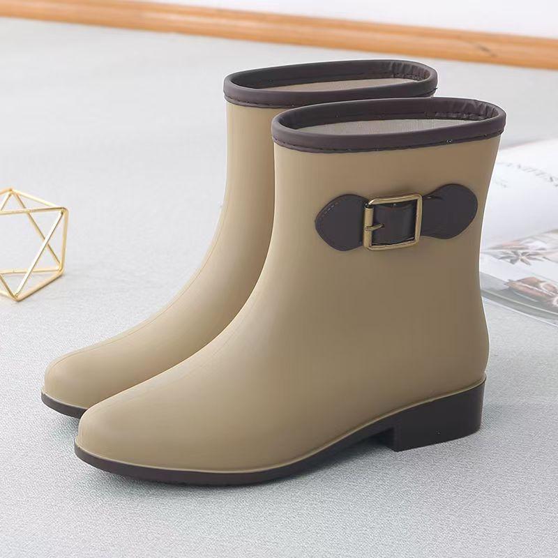 Woman Tow Heel High Top Rain Boots Four Seasons New Soft Sole Non Slip Round Toe Slip On Waterproof Kitchen Work Shoe Water Shoe