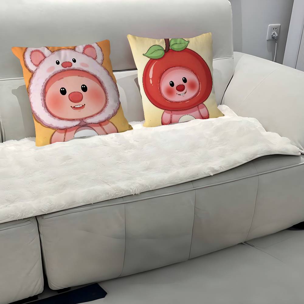 P-Pororos Urocze L-Loopy Poszewki na Poduszki Kreskówkowe Sofa Dekoracyjne Domowe Dwustronny Nadruk Krótki Plusz Urocza Poszewka na Poduszkę