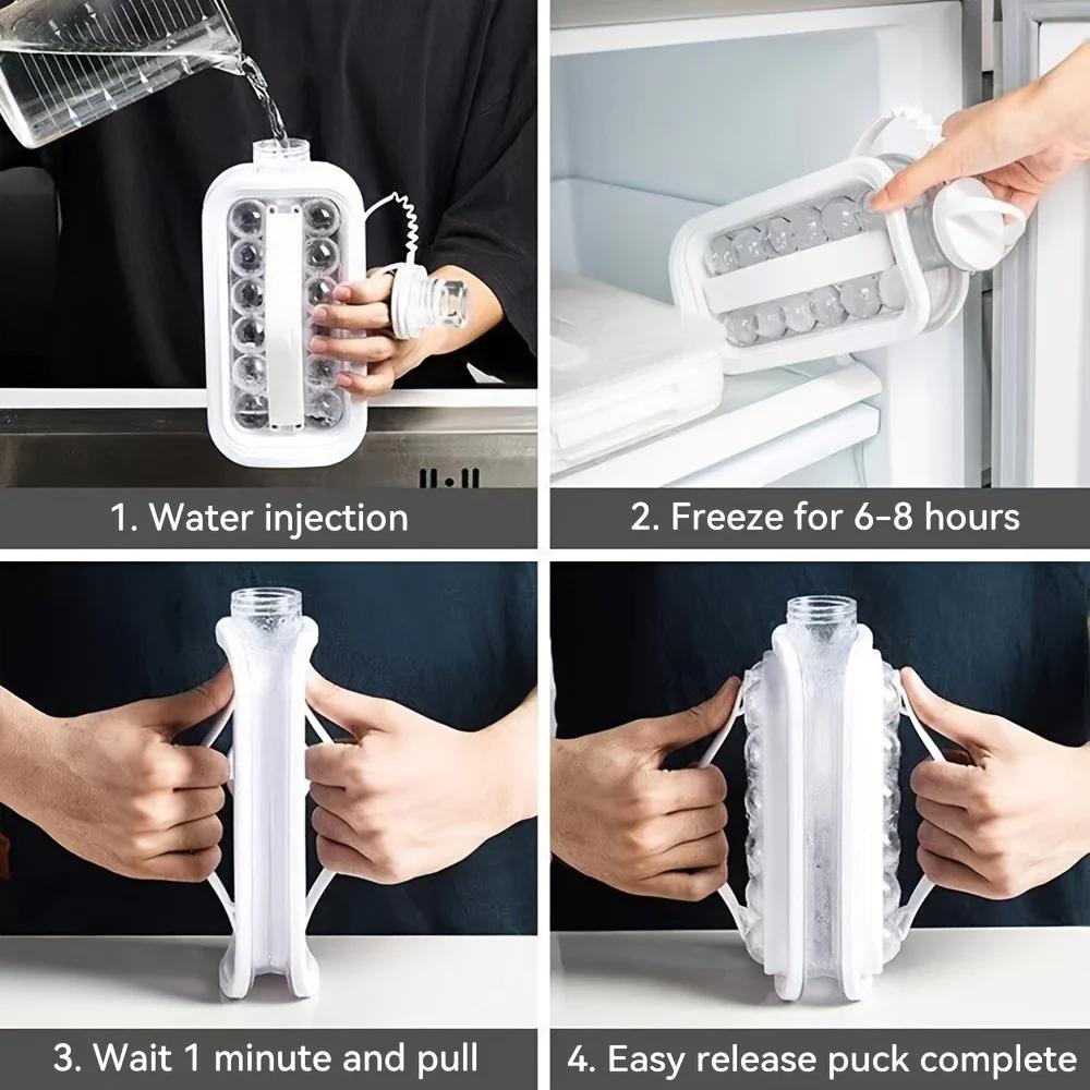 Two-in-One Folding Ice Cube Maker - Silicone Ice Tray with Ball Shape Space-Saving Design Easy Release Durable Plastic Material