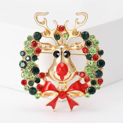Color Diamond Elk Brooch, Alloy Drip Ornament, Christmas Fashion Pin