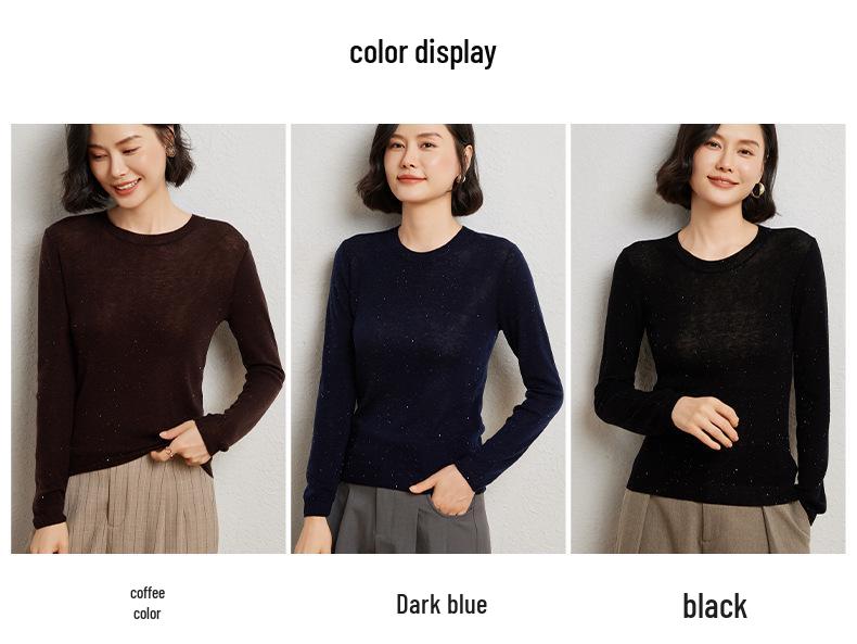 Women's Stylish Slim-Fit Cashmere Sweater with Sequin Inner Layer