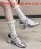 French Silver Mary Jane Shoes For Women Summer Elegant Low Heel Dress Footwear