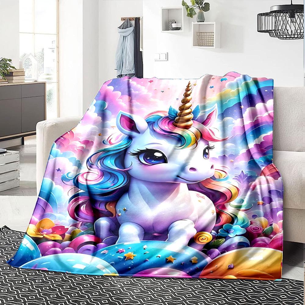 1pc Unicorn Rainbow Soft Warm Throw Blanket Nap Blanket For Couch Sofa Office Bed Camping Travel,Comfortable