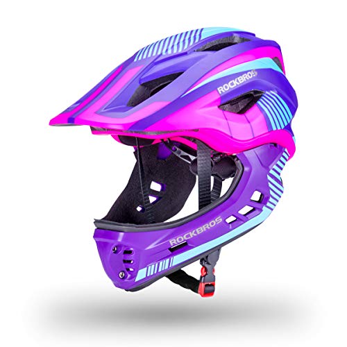 

ROCKBROS Kids Full Face Helmet, Ultra Lightweight, Highly Rigid, Full Protection, 2-Way Protector, Sizes S/M, Mountain Bike/Bicycle Helmet