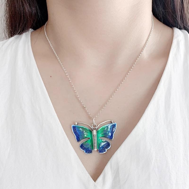 Enamel Butterfly Pendant Necklace Men Women Bohemian Style Choker With Clover Charm Copper Chain Jewelry