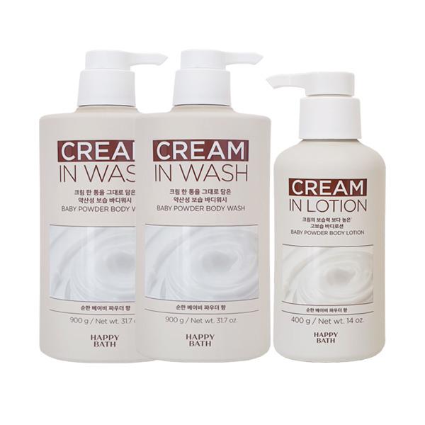 

HAPPY BATH Cream-in-Lotion Baby Powder Body Wash 900g x2 + Body Lotion 400g