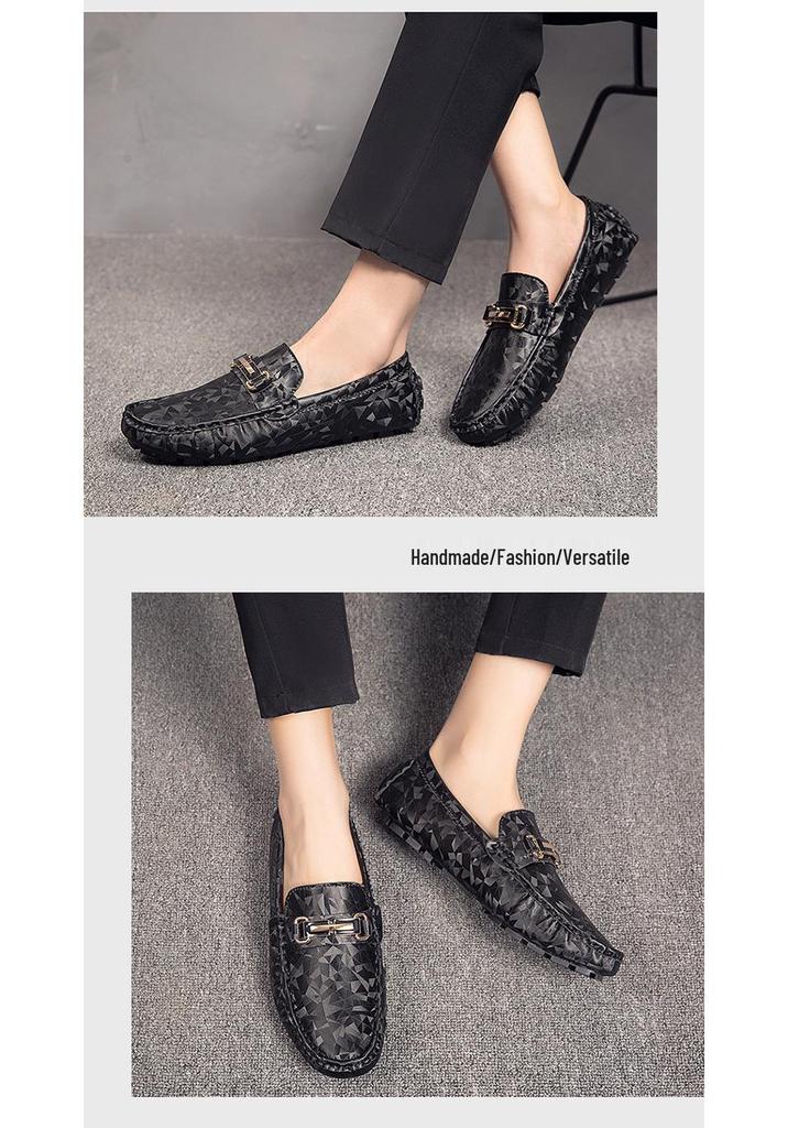 Men's Large Size Leather Loafers with Metal Buckle - New Fashion Casual Driving Shoes