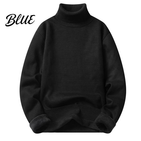 Solid Color Men Slim Fit Long Sleeve Winter Turtleneck Sweater Autumn Tight Plush Fleece Lining