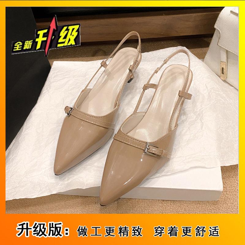 Retro Thin Heel Empty Single Shoes Burgundy Temperament Pointed Head Patent Leather Medium Heel Bag Head Sandals Women's 2025 Winter New Models