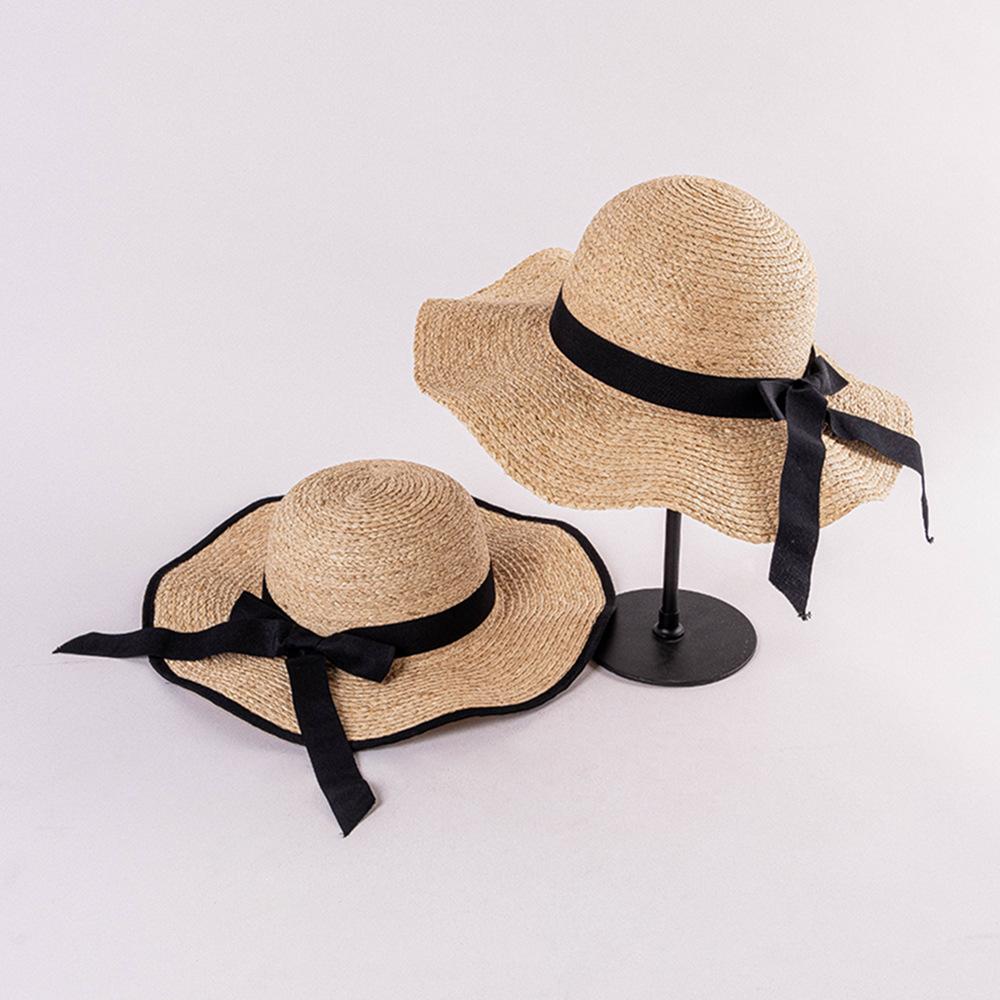 Spring and summer new bow raffia large brim black edge wavy brim fashion leisure beach travel sun protection
