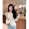 Slash Neck Knitwear Off Shoulder Top Women's Thin Bottomed Shirt Slim Long Sleeve Hotsweet Casual Commuting New Fashion
