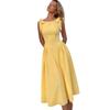 Bow suspender yellow dress women's waist tailoring with large pendulum version, small person looks tall