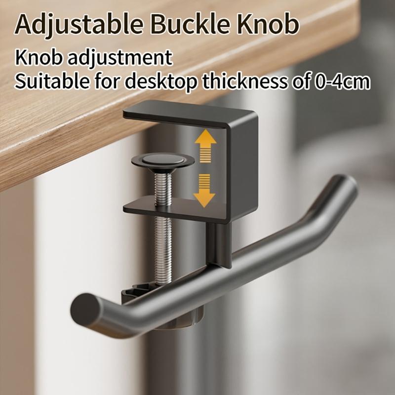 Under Desk No Drill Clamp Mount Double Rod Headphone Backpacks Hook Holder For Home Office And Classroom Organization