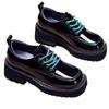 2025 Retro British Style Women's Shiny Leather Lace-Up Platform Loafers