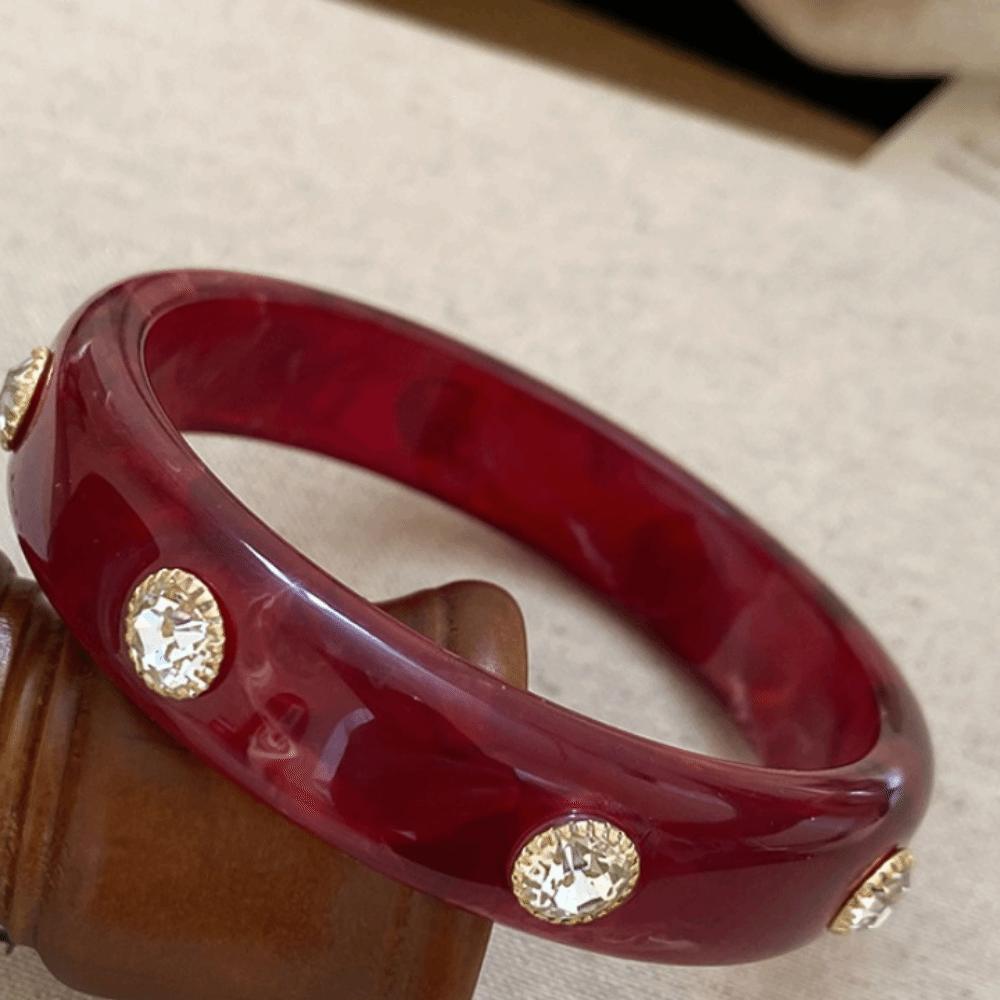 Bohemian Rhinestone Colored Bracelet Zircon Retro Hand Ring Unique Acrylic Bangle  Women