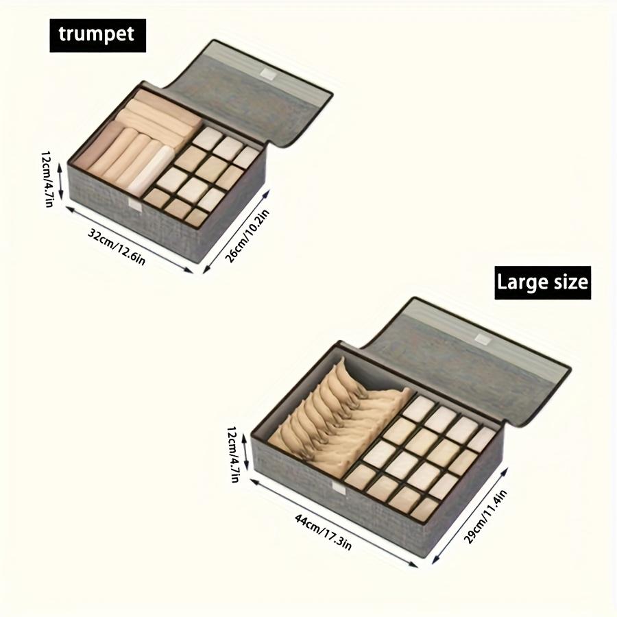 2-in-1 Foldable Fabric Storage Box with Lid, 13/17 Compartments, Beige/Grey Drawer Organizer for Bras, Socks, Ties, Space-Saving Closet Organizer