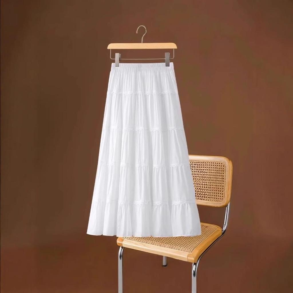 2025 High-End Summer Women's Fairy Lace Pleated Midi Skirt with Large Swing.