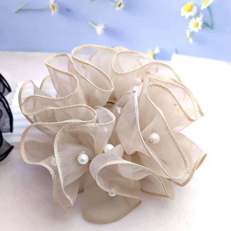 Spring and Summer New Fashionable Pearl Inlaid Hair Ring Extra Large Black Headdress Flower Updo Hair  Big Scrunchies for Women