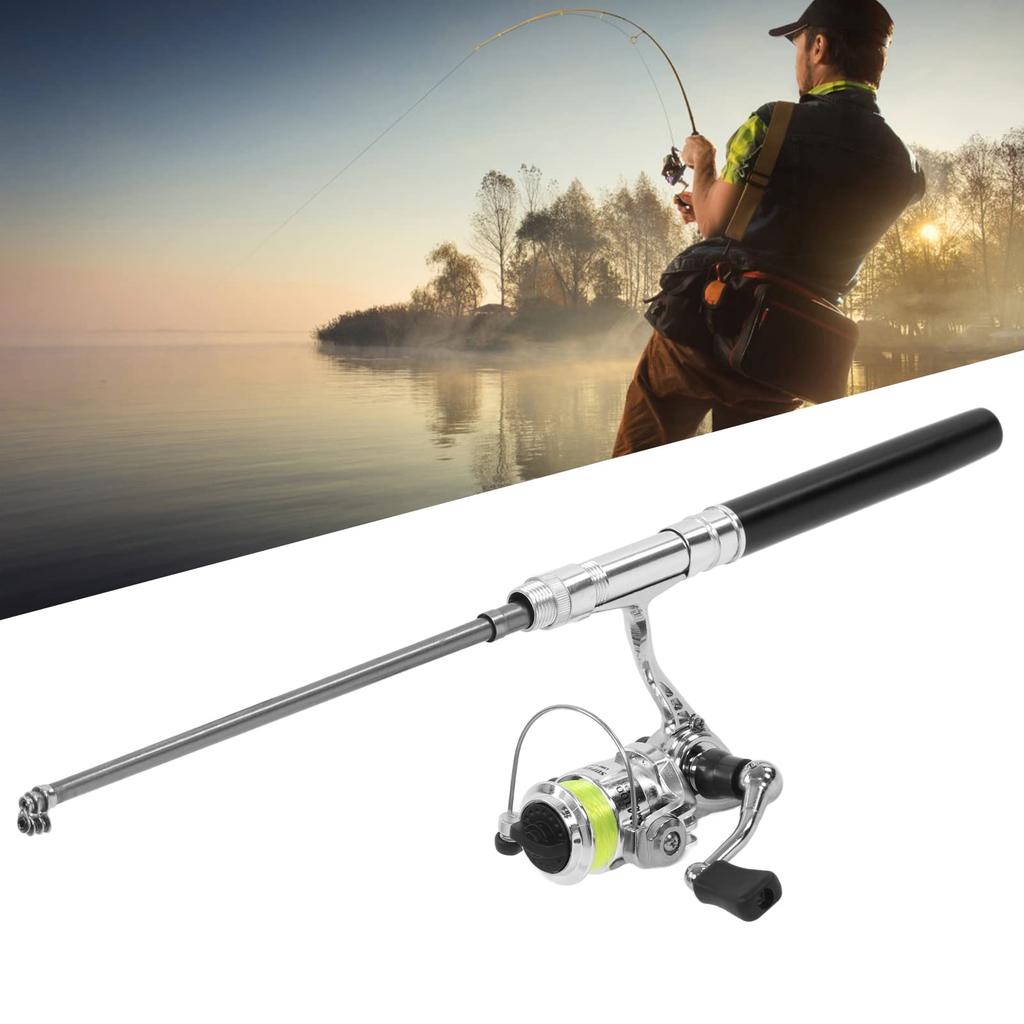 Pocket fishing pole with reel ultralight mini retractable fishing rod kit for and ice fishing wheel, material, pen-shaped design, sea, rock, stream,