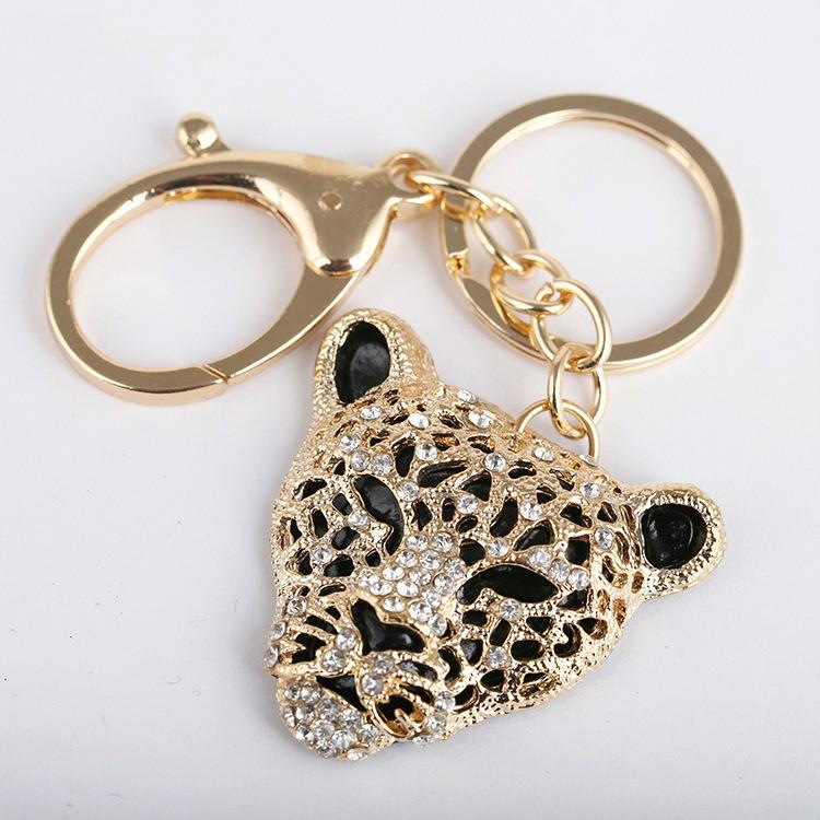 Moda metal chaveiro cravejado leopardo pingente saco acessórios carro chaveiro acessórios de roupas