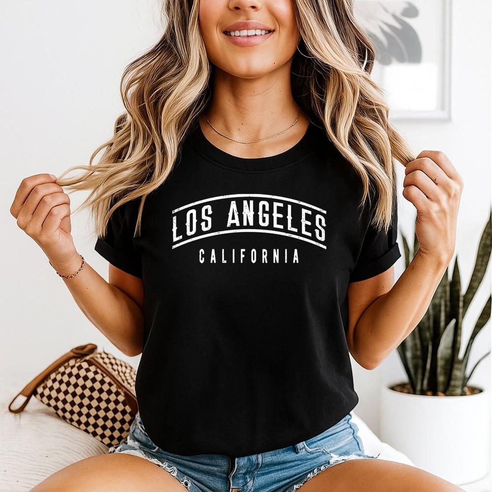 Los Angeles Unisexs T Shirts Vintage Crew Neck Casual Summer Loose Basic Tee
