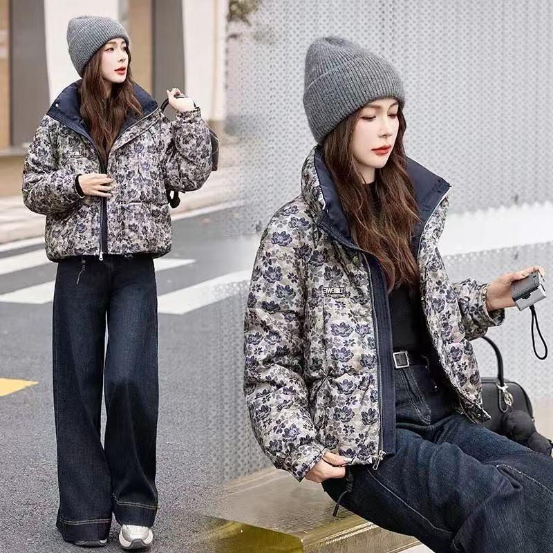 European printed thickened short down cotton clothes women's clothing winter large size slim temperament age-reducing cotton clothes jacket