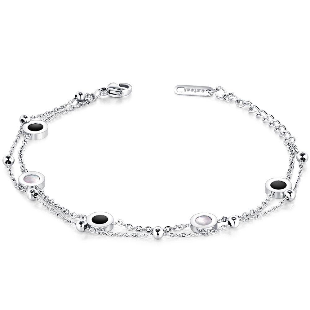 Shell Inlaid Stainless Steel Double Layer Bead Adjustable Bracelet