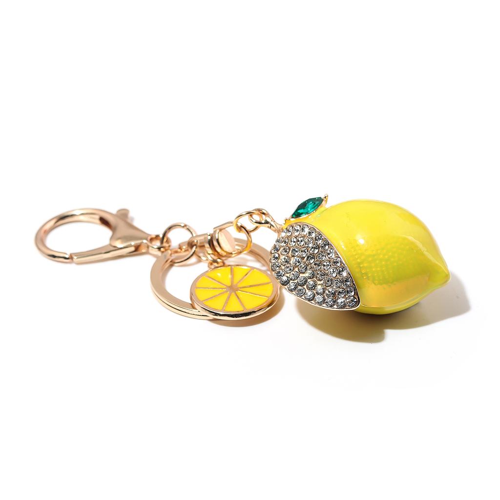 Creative Artificial Fruit Cute Rhinestone Little Lemon Car Keychain Women's Bag Pendant Keychain Keyring Cartoon Gift