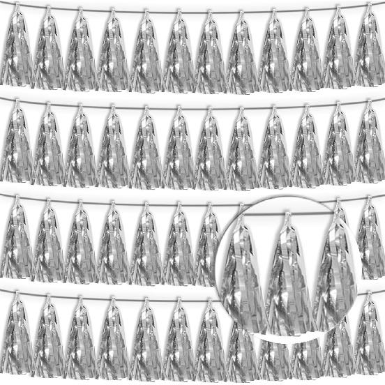 4P Lake Blue Purple-Hot Pink Tassel Banner Garland Metallic Foil Fringe Banner Tel Tassels Streamer Banner Backdrop for Parade Floats,Graduation