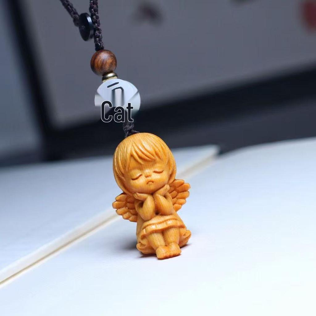 Cypress Wood Carved Angel Girl Ornament – Shui Bingyue Desktop Creative Figure