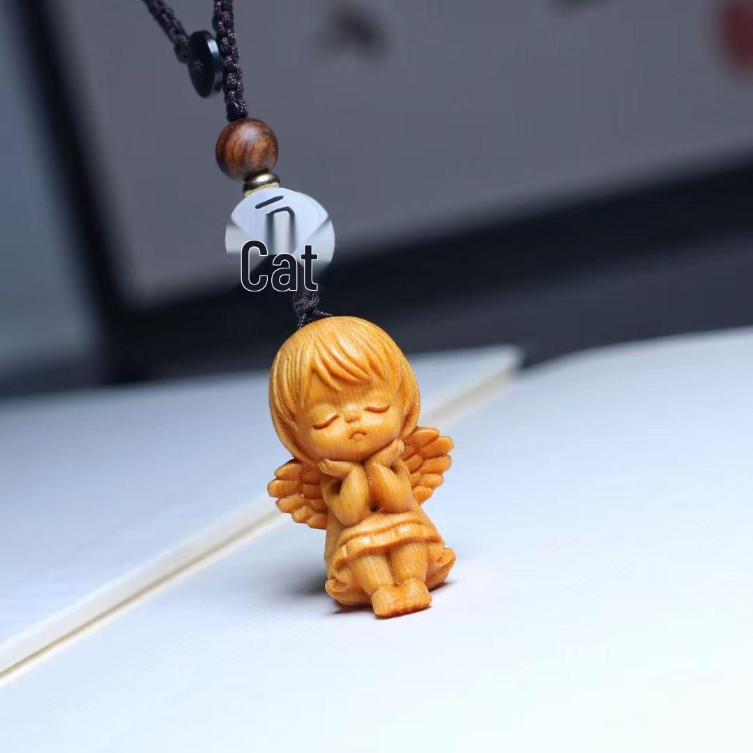 Cypress Wood Carved Angel Girl Ornament – Shui Bingyue Desktop Creative Figure