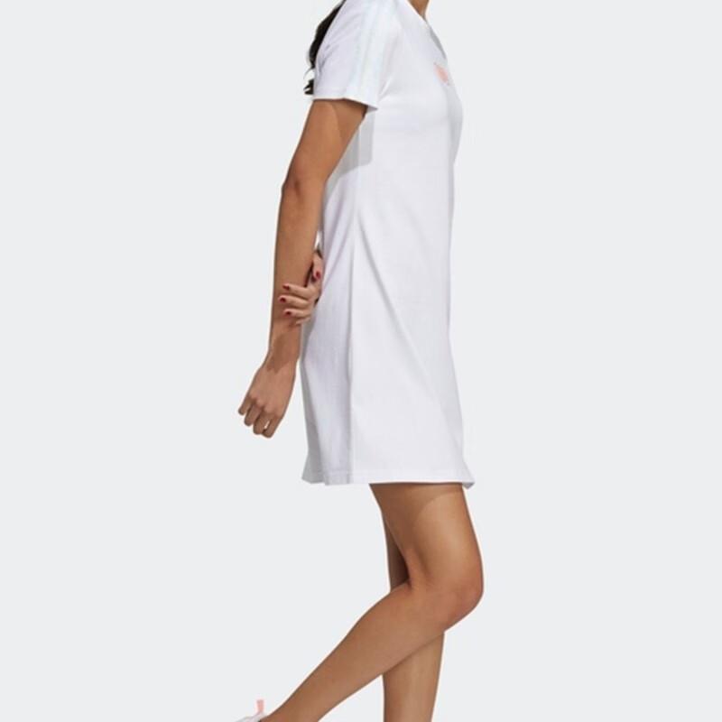 Adidas Neo Side Stripe Letter Print Breathable Loose Short Sleeve Dress Women Dresses White GP7128