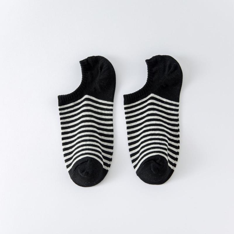 Striped Shallow-mouthed Boat Socks ~ Simple Color-blocking, No-heel, Women's Summer Thin Breathable Pure Cotton Short Socks