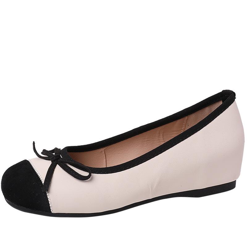Bow ballet shoes women's spring new flat bottom shallow mouth single shoes casual temperament skirt