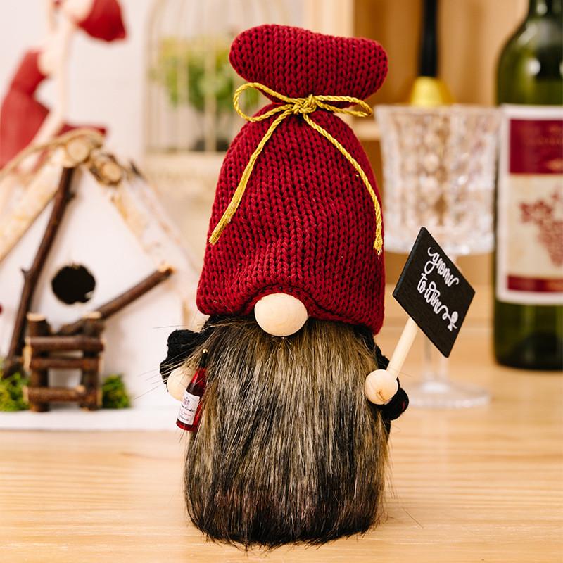 

Stylish Burgundy Knitted Hat Gnome Doll With Champagne Sign For Festive Bar Decor