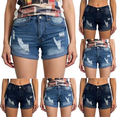 Damen-Jeansshorts in Farbe, Stretch, schmale Passform, Used-Look