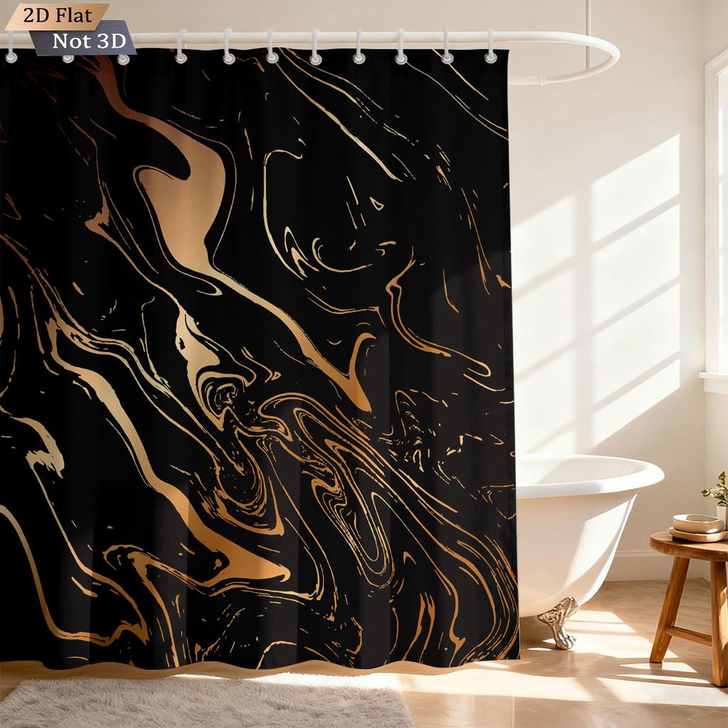 1Pc Marble Texture Printed Waterproof Privacy Partition Shower Curtain With 12 Hooks, Multiple Sizes Machine Washable