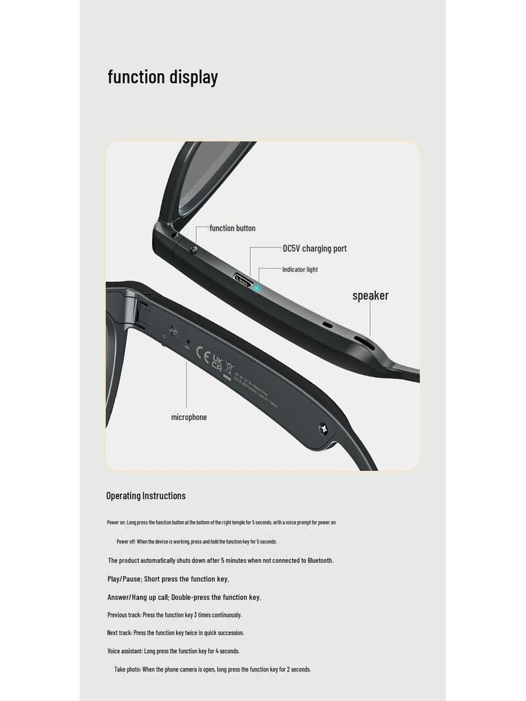 Ochelari Bluetooth Inteligenti AI: Căști wireless cu traducere în timp real în peste 100 de limbi, redare muzică și funcționalitate de apelare.