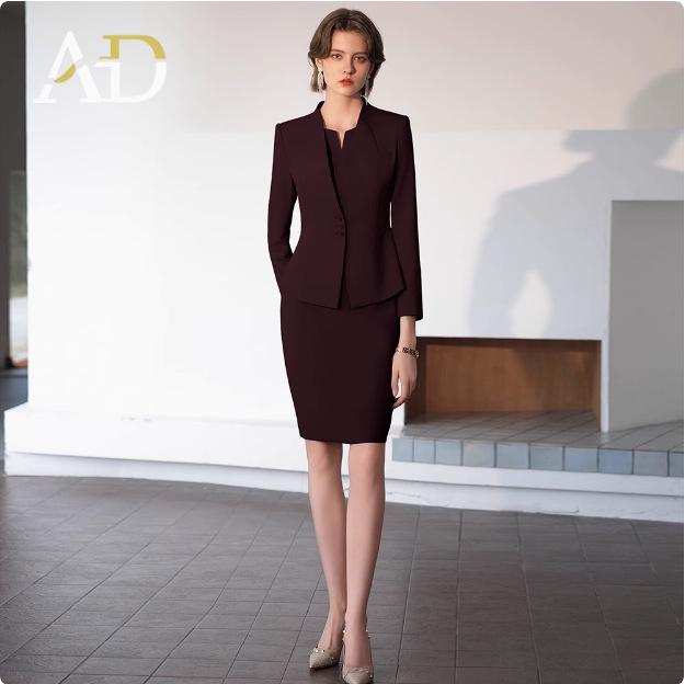 Red Angora Sleeveless Dress Suit: Slimming Professional Ladies Workwear for Spring & Autumn