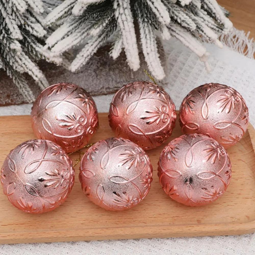 6Pcs/box Electroplated Xmas Tree Hanging Pendants Embossed Christmas Ball Ornament New Year