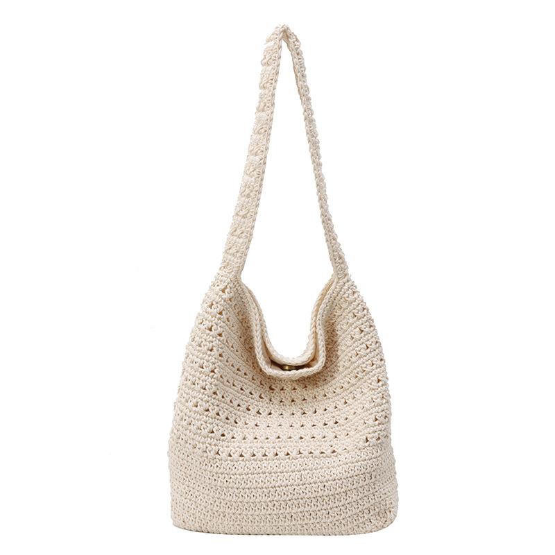 

Повседневная и непринужденная художественная плетеная сумка-тоут большой вместимости, легкая пляжная сумка на одно плечо для женщин бежевый