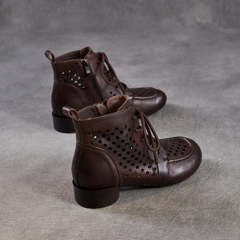 Johnature Жіночі черевики з натуральної шкіри, ретро, на товстому підборі, з вирізами, низький каблук, дихаючі