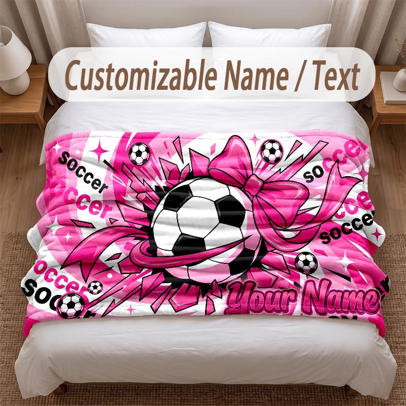 Soccer Theme Soft Blanket Personalized Custom Name Text Print Warm Blanket Home Sofa Bedroom Decor