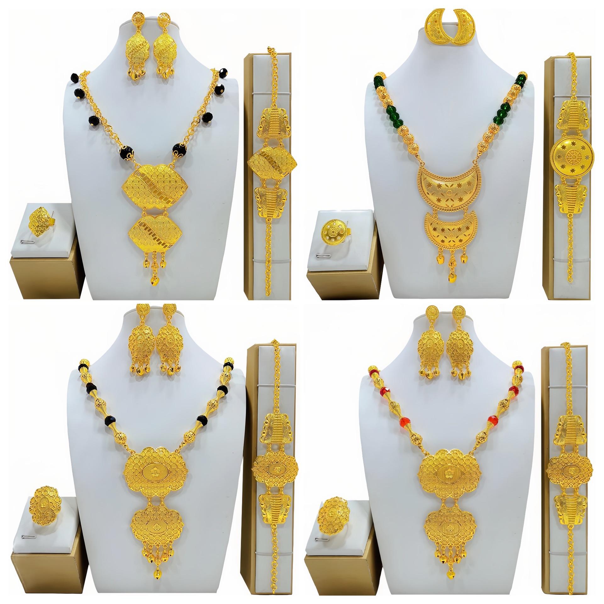 

Nece наборы для женщин Дубай африканский комплект ювелирных изделий золотого цвета серьги невесты кольца индийский нигерийский свадебный комплект украшений подарок