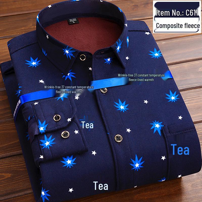 Men's Retro Plaid Fleece-lined Winter Shirt - Thick, Warm, Long-sleeved Casual Top for Middle-aged and Elderly